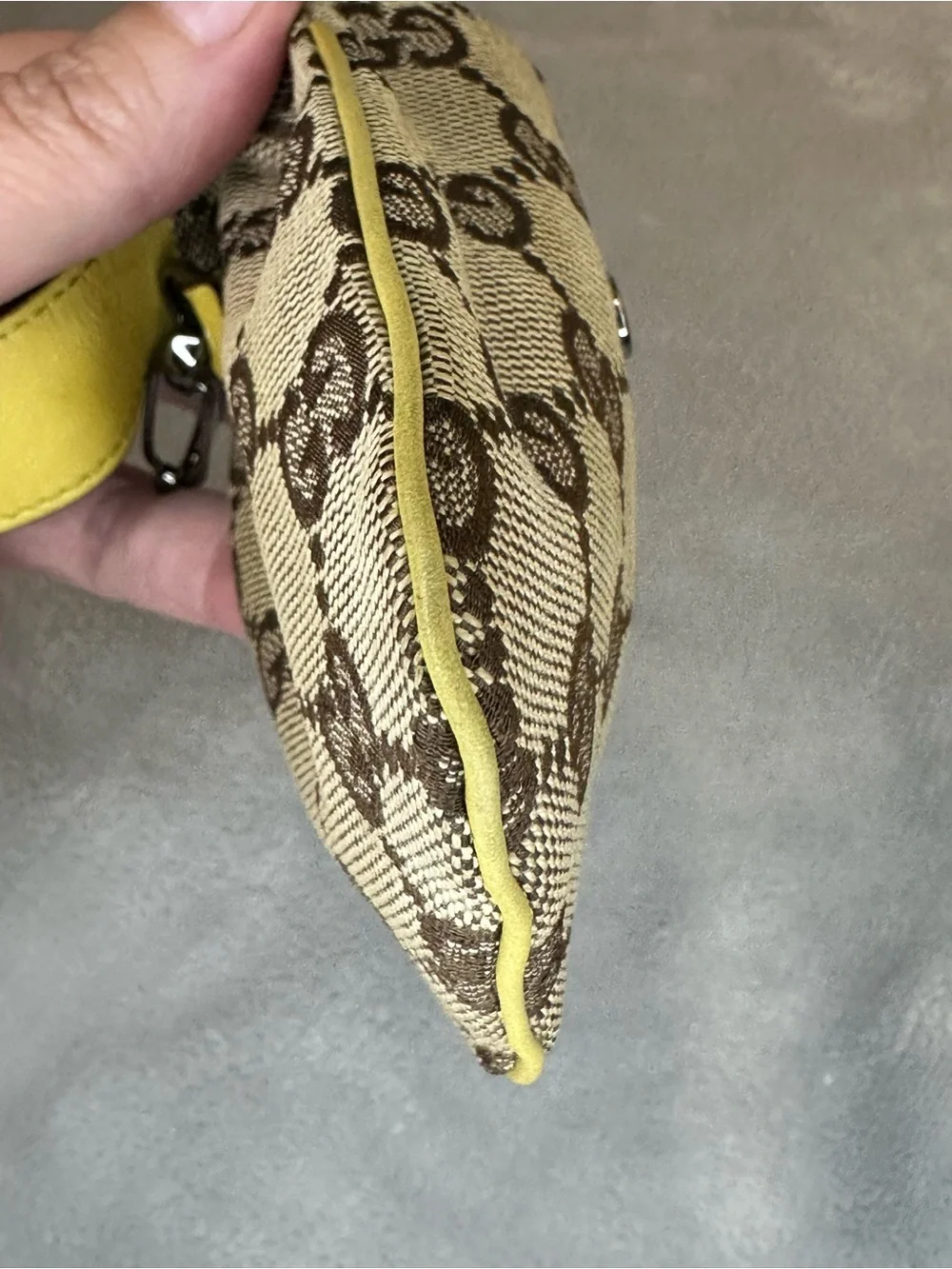 Gucci GG Canvas Mini Pouch Bag Charm Yellow Leather Clip